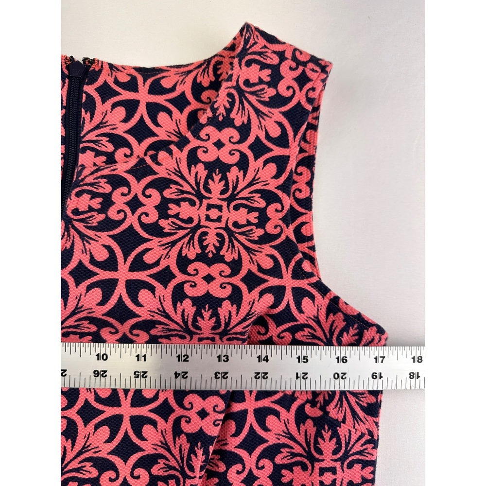 Talbots Shift Dress Women 8 Pink Navy Blue Damask Medallion Sleeveless Notched - Picture 7 of 12